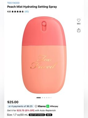 Too faced peach mist hydrating setting spray